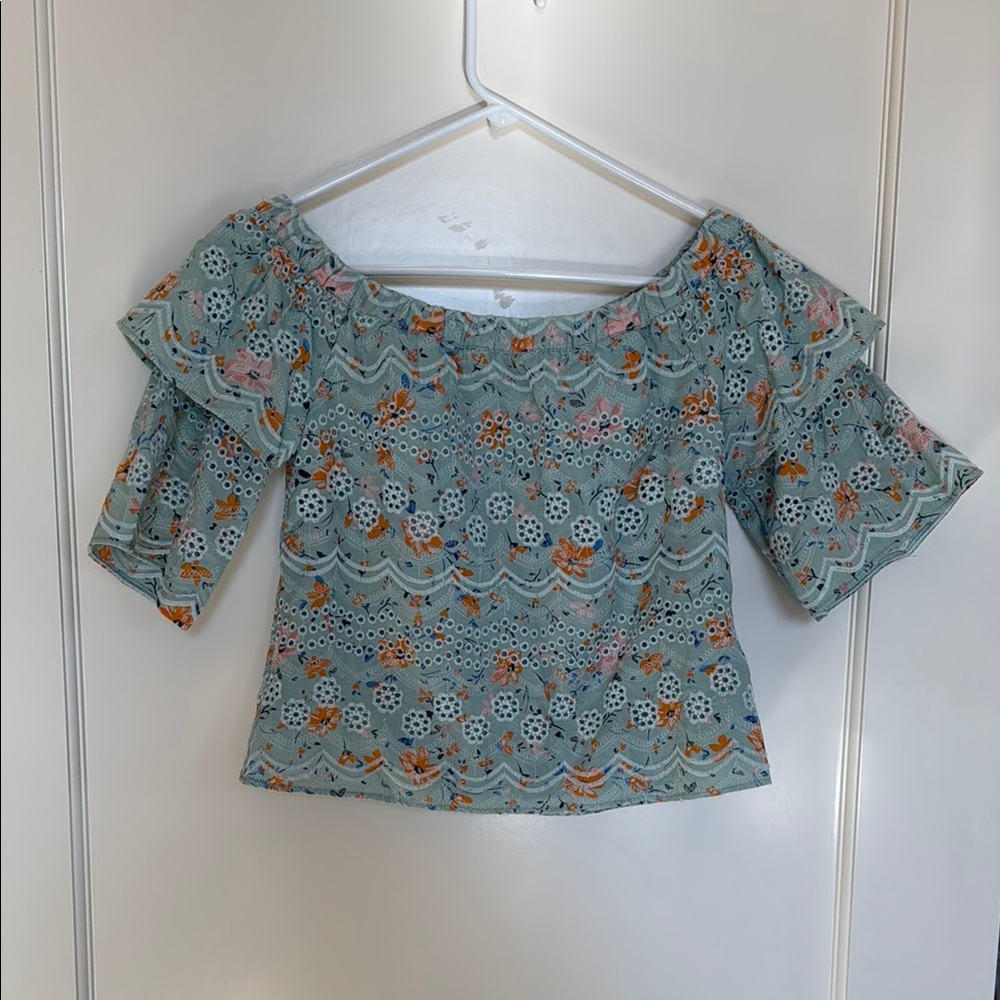 Anthropologie Laia Ashtabula Floral Eyelet Off Shoulder Too